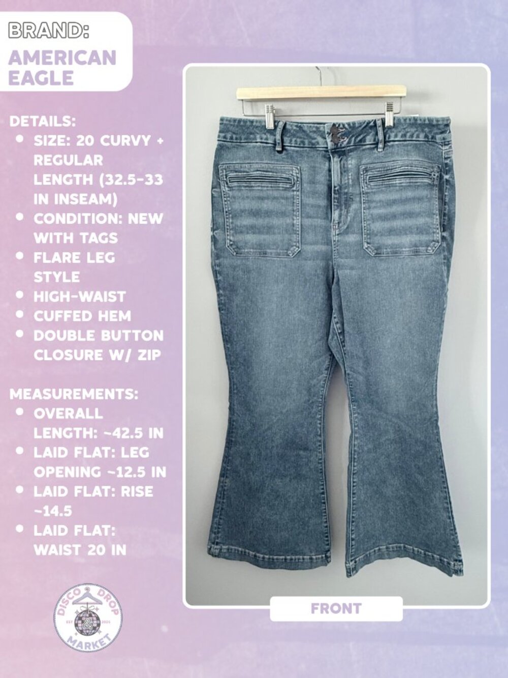 NWT American Eagle Curvy High Rise Flare Jeans Size 20 Regular